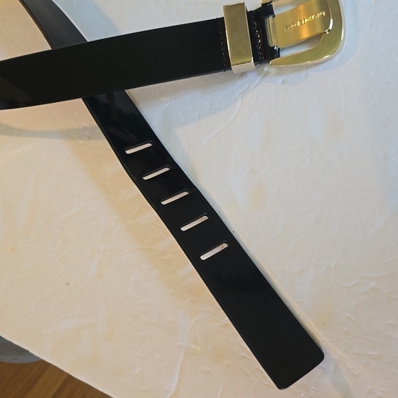 Michael Kors| Womens Black Shiny Belt W/ Gold Logo Buckle Luxury Sz.Large main image 5